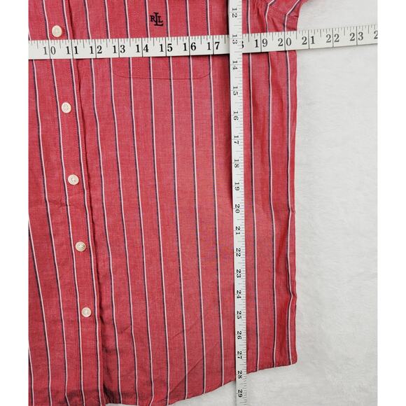Ralph Lauren M Top Roll Tab Long Sleeve Button Red Striped Cotton Preppy Casual - Picture 5 of 6